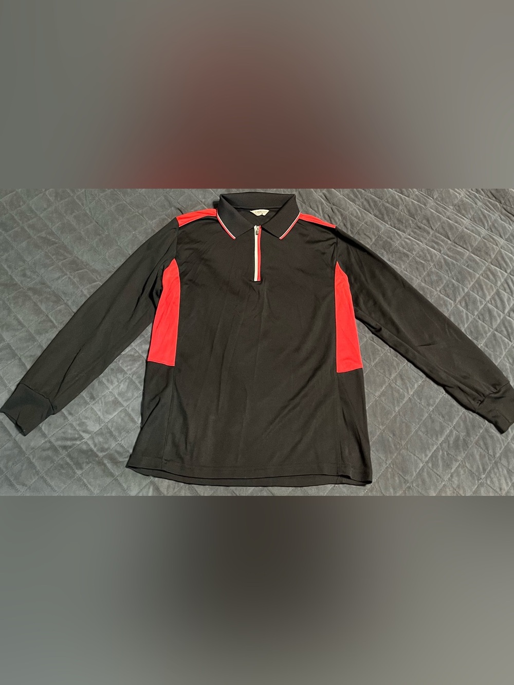 Black and Red Athletic Long Sleeve Polo, Unisex size M